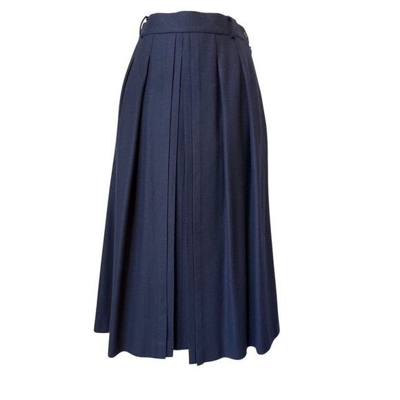 Vintage Geiger Austria 100% Wool Navy Blue A-Line Pleated Midi Skirt - Picture 1 of 11